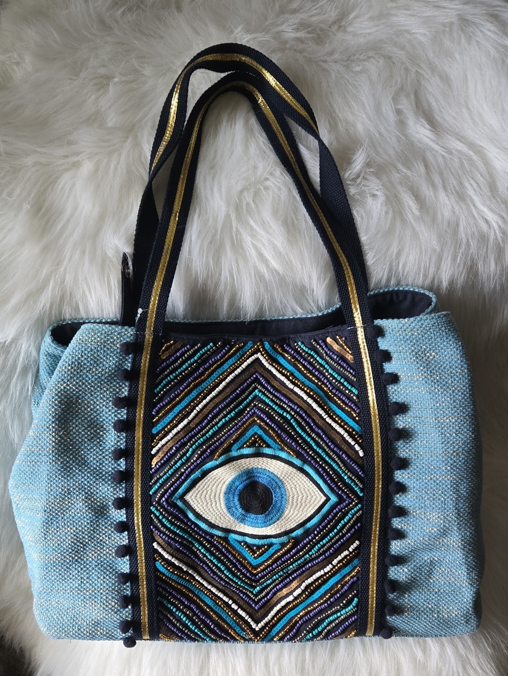 Blue Beaded Eye Tote Bag